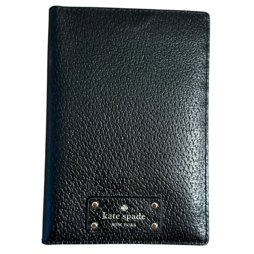 Kate Spade Passport Holder Pebbled Leather Cardholder Embossed Travel Black - Picture 1 of 7
